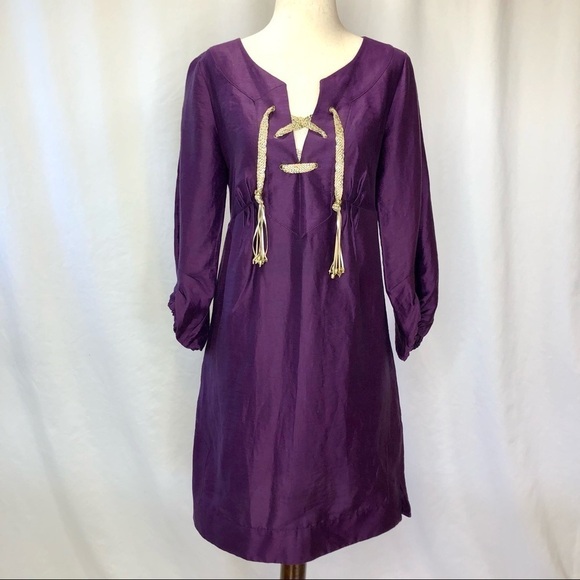Diane von Furstenberg Honey Pie purple linen blend tunic dress pockets size 0 - Picture 1 of 10